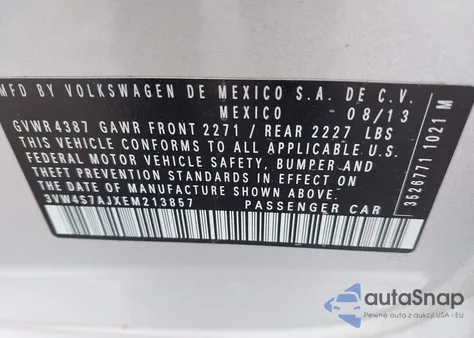 2014 Volkswagen Jetta Gli Autobahn W/Nav из США, поврежденный, VIN 3VW4S7AJXEM213857